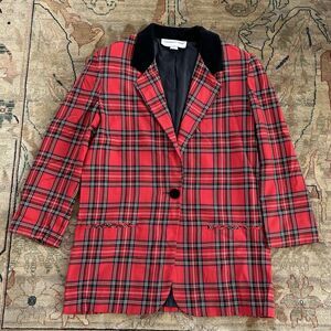 Vintage 90s Preppy Tartan Plaid Blazer Womens Size 8 Button Single Breast